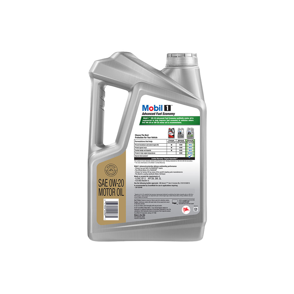 Mobil 1 0W-20 Advanced Fuel Economy Full Synthetic Motor Oil, 5 qt